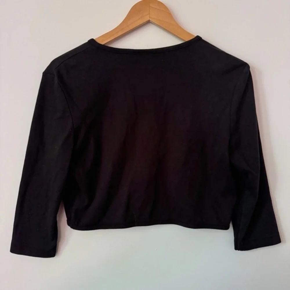 Vintage Y2K Black Cropped Cardigan Womens M Embroidered‎ Floral Whimsy Kidcore